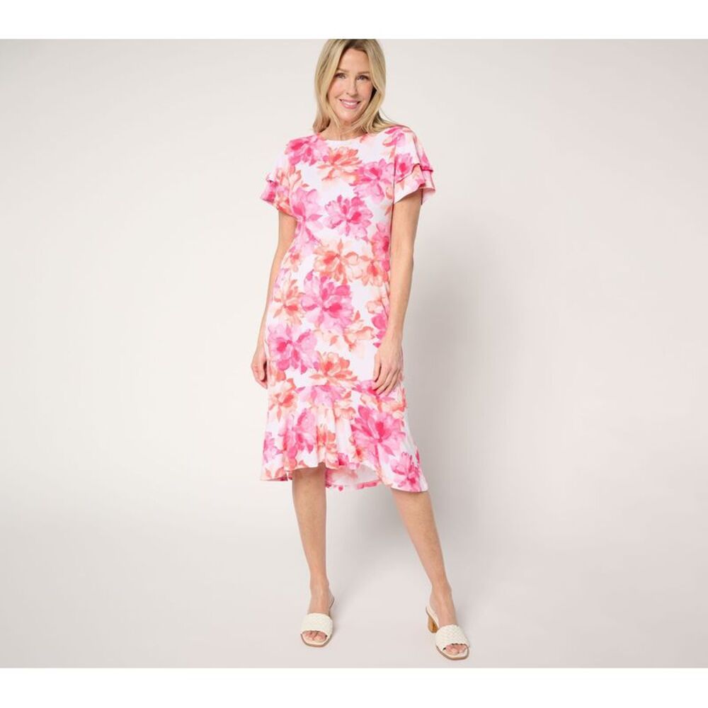Summersalt Women's Petite Dress PM Caviar Crepe Ruffle Detail Pink A686970